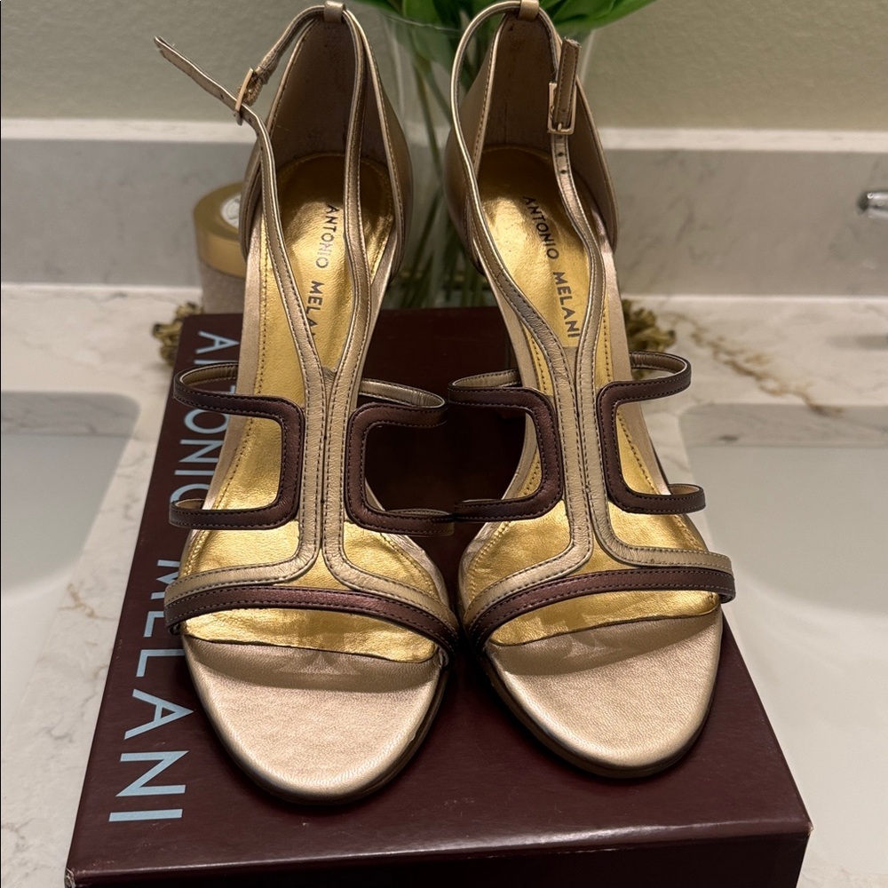 Antonio Melani Gold and Brown Strappy Sandals